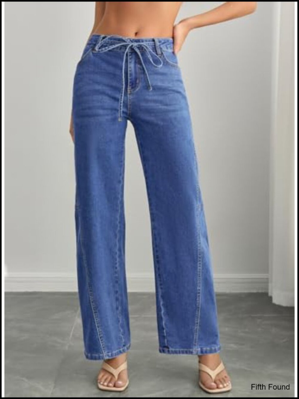Wide Leg Jeans Mid Waisted Stretchy Drawstring Button Down Denim Pants 2026 - Picture 4 of 6